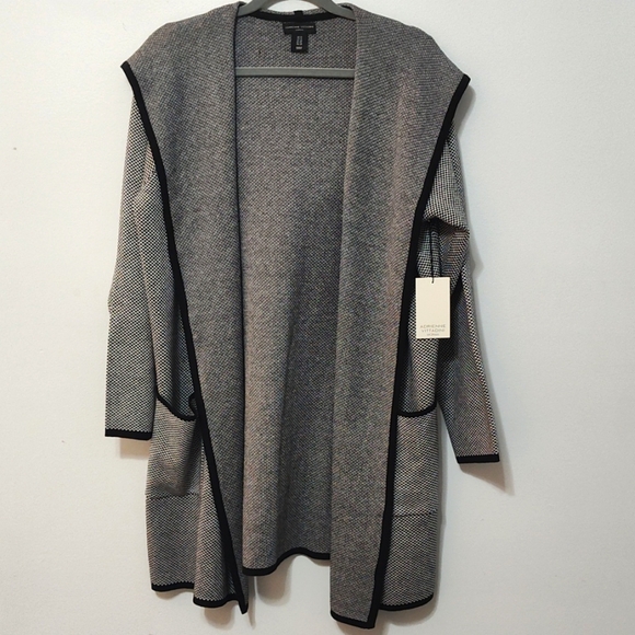 Adrienne Vittadini Sweaters - Adrienne Vittadini Boyfriend Shawl Collar Hooded Cardigan Black & White 1X NWT